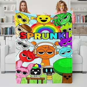 Sprunki Rainbow Cartoon Flannel Blanket, Full Character Collection Print, Soft and Skin-Friendly, Breathable and Cozy.