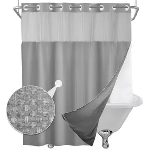 Grey Waffle Weave Shower Curtain with Snap in Liner Polyester Fabric Hotel and Spa Bathroom Decor Set Waterproof Detachable Washable No Hook 72 W x 74 H Inch Gray