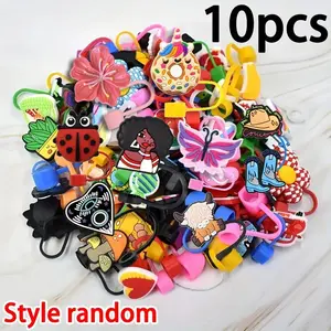 Reusable Straw Caps Set, Straw Spout Lid, Fits 10mm Straws, Random Patterns, Ideal Party Favors, Includes 3D & 2D Styles, Not Included Cups or Straws