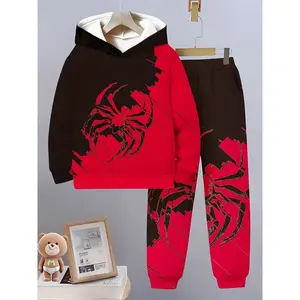 Boy's Creative Game Hero City Spider-Man 3D Digital Print Loose Casual Hoodie Sweatshirt Set for Children and Big Kids, Perfect for Outdoors
