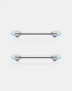 Internally Threaded Opal Titanium Nipple Ring Pair