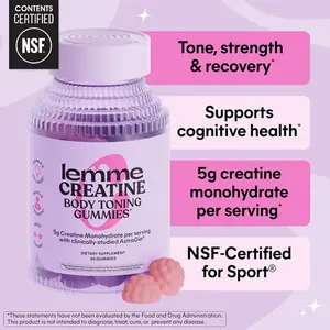 Lemme Creatine Monohydrate Gummies for Women and Men, 5g Dose to Support Lean Muscle, Strength, Recovery, Cognitive Health, w/Ginseng for Absorption, Sour Strawberry, NSF Certified, 60 Gummies