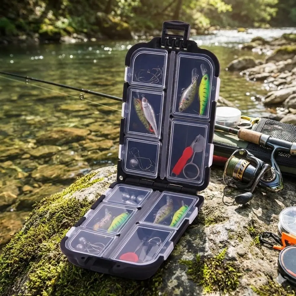 Portable 10-Compartment Mini Tackle Box, Fly Fishing Gear Organizer with Multifunctional Storage, Leakproof & Shockproof Spoon Lure Container for Outdoor Angling Accessories, Durable Hook and Line Holder