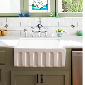24 X 18 Fluted Fireclay Reversible Apron Farmhouse Sink - White