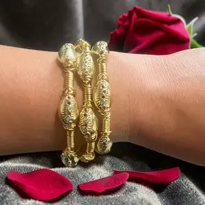 Handmade Mixed Stone Cowrie Shell Bangle with Gold Plated Accents and Sparkling Gemstones for Women