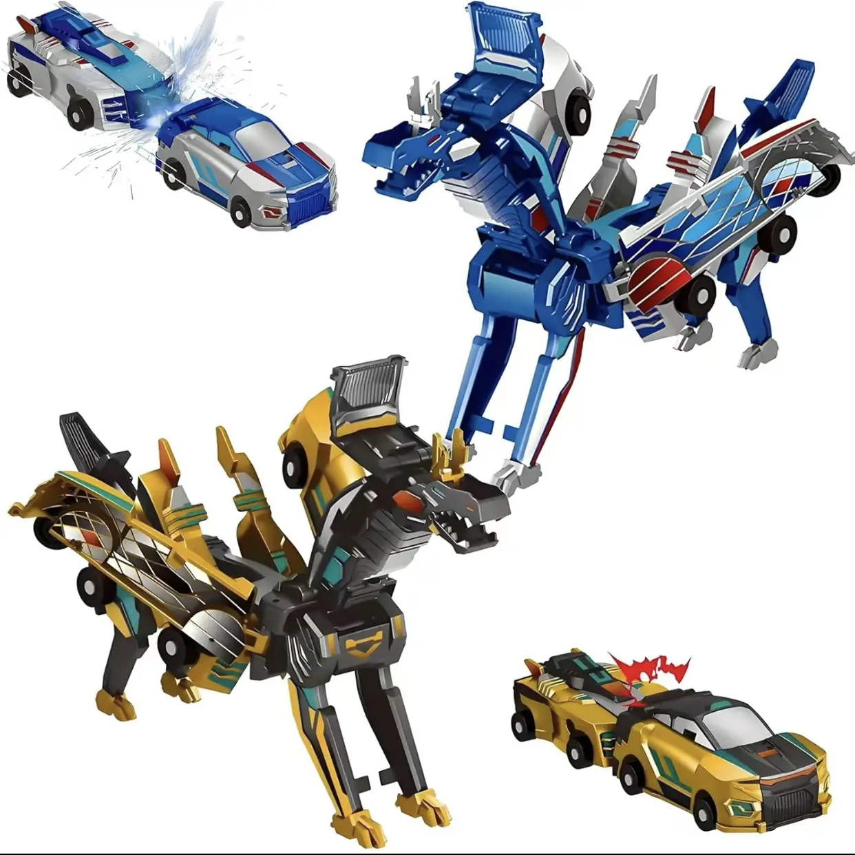 2-in-1 Magnetic Transformation Dinosaur Magnetic Cars - Kids' Imaginative Play Toy That Converts to a Flying Dragon