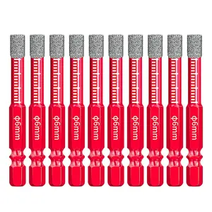 10pcs Dry Diamond Drill Bits, 1/4 inch 6mm Diamond Drilling Bit Set with 1/4 Hex Shank, Suitable for Tiles, Porcelain Slabs, Granite, Ceramics, Marble and Glass Not suitable for Wood