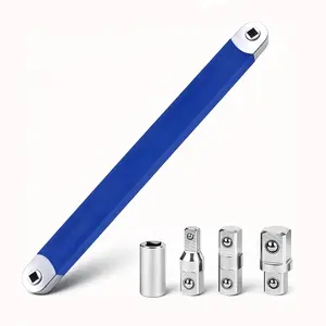 Offset Extension Wrench Impact Ready 3/8" for Tight Spaces, Wrench Extender Tool with 3/8", 1/4", 1/2" Square Drive Adapters and 1/4" Socket (BLUE) Heavy Duty Wrench