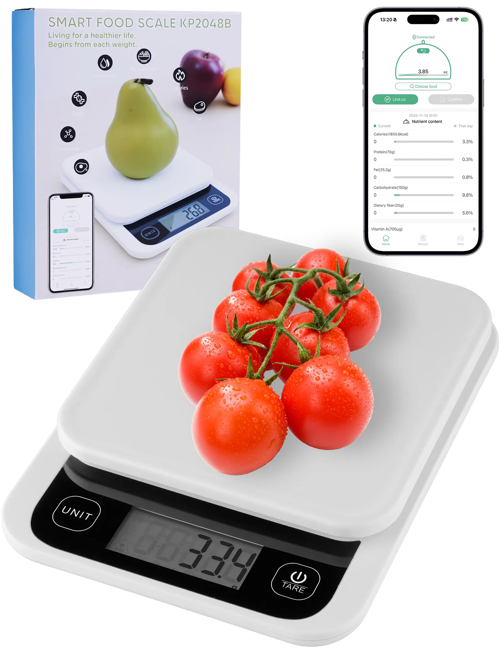 NiHome Smart Food Scale, Bluetooth Sync Kitchen Scale with App Control, 11.02lb/5000g Capacity, Blue Backlight LCD Screen, Diary Function for Calorie Calculation, Weight Loss & Baking