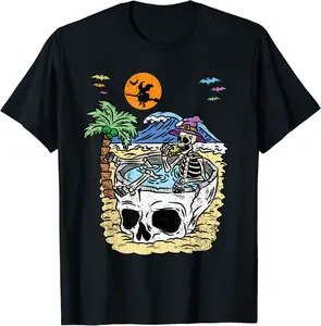 Skeleton Eating Pizza Halloween Costume Funny Skull Bones T-Shirt - Demauriora Shop 50B0CC6LJ6GF