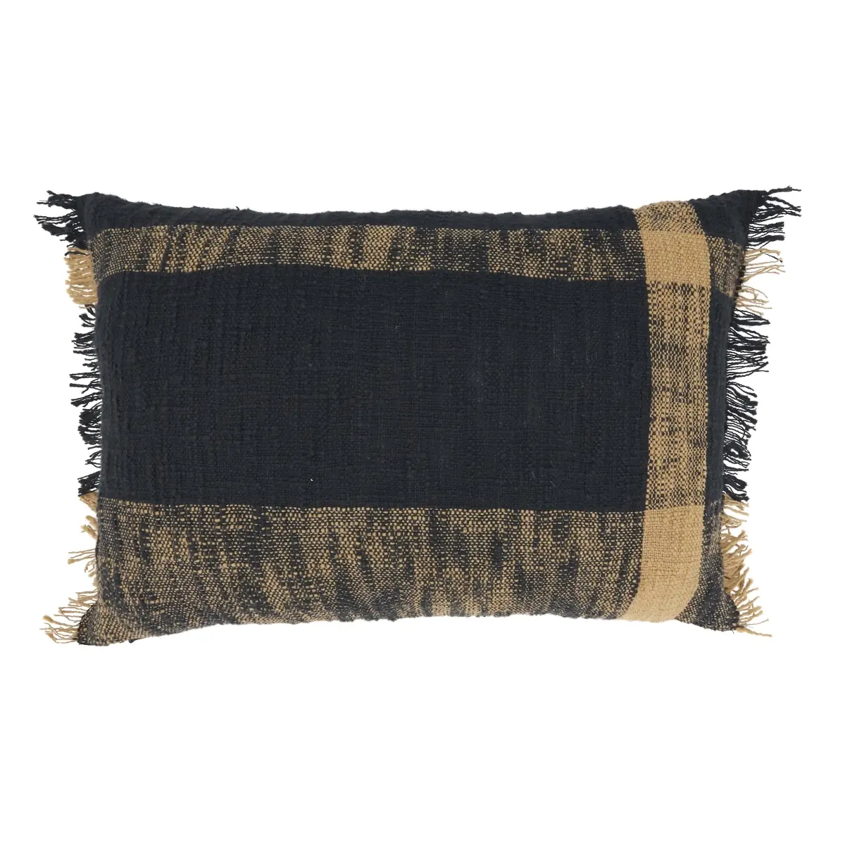 Saro Lifestyle 3125.BN1320BD 13 x 20 in. Oversized Plaid Pattern Down Filled Throw Pillow, Black & Natural