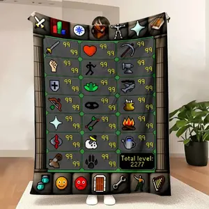 RuneScape-Inspired Pixelated Blanket – Retro Game Skill Menu Design, 99 Max Level Detail, Perfect Gift for Gamers
