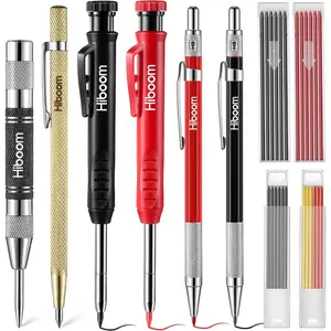 10 Pack Mechanical Carpenter Pencils Set with Sharpener & 36PCs 2.8mm Refills, Deep Hole Marker Pen, Automatic Center Punch, Carbide Scribe Tool, Heavy Duty Construction Pencil for Architect
