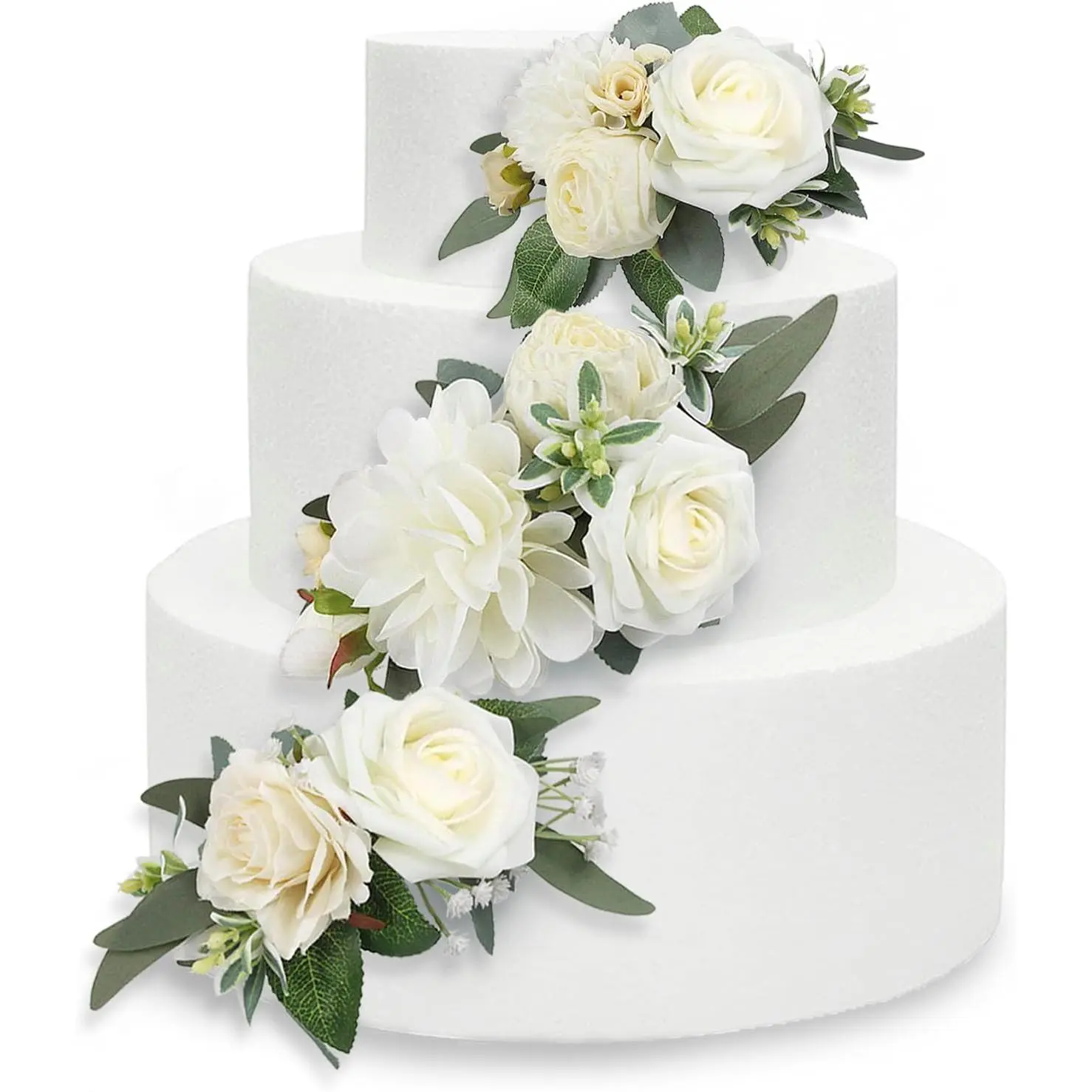 3Pcs Pre-made Cake Flowers Toppers White Green Cake Decorations Wedding Cake Decorating Flowers Decor Birthday Baptism Party Cake Topper