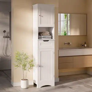 Gizoon 67" H Tall Bathroom Cabinet Storage Cabinet with 2 Doors & Drawer Narrow Linen Tower Freestanding Adjustable Shelves for Home Kitchen Versatile Anti-Tipping Device