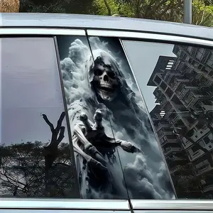 2 pieces of skull pattern-themed B-pillar car stickers, car decals, B-pillar protective film for cars, durable self-adhesive vinyl stickers for vehicles, windows, easy to apply, single use, 25 inches x 50 inches (about 2 pieces per set with matching