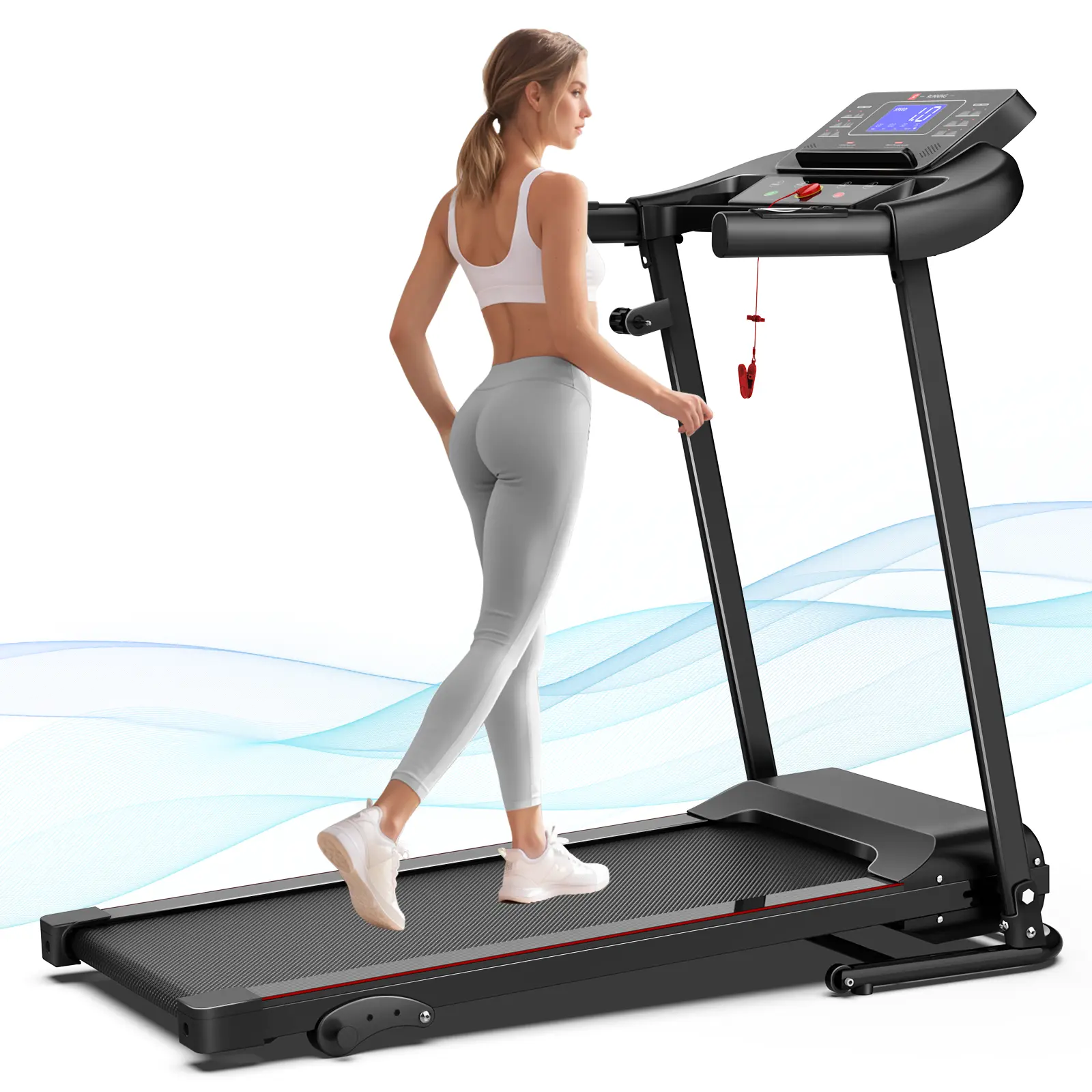 Unisex Adjustable Collapsable Silent Treadmill with 2.5HP Motor, Auto Fold, Easy-Move Wheels, 3-Stage Incline Blocks, LED Display, Cup/Pad Holders, Heart Rate Sensor, P1-P12 Presets, 0.5-7.5MPH Speed Range for Indoor High-Intensity Workout Enthusiasts
