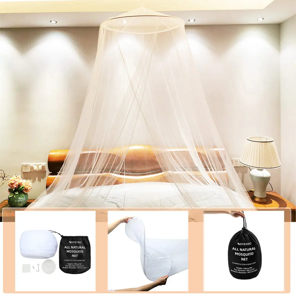 Gauzy Insect-Proof Netting Mosquito Net, Easy-Install Pops-Up Dome Hanging Bed Canopy, Anti-Insect Polyester, for Single-King Beds & Cribs, with Storage Bag, White, 0.6x2.5x12m, Gauzy Mosquito Nets, Insect-Proof Mosquito Nets