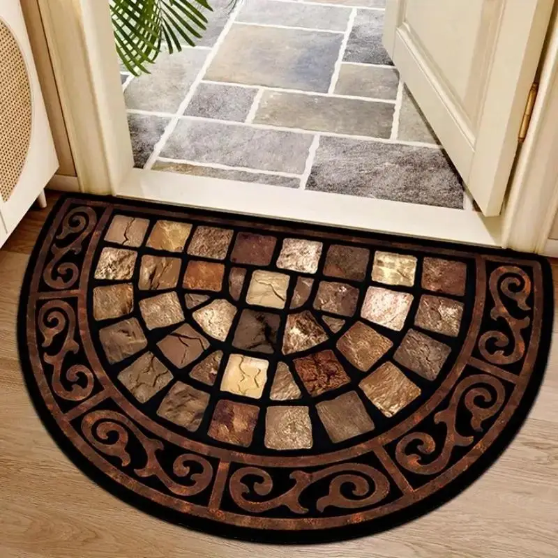 Vintage Semicircular Door Mat, Non-slip Entrance Door Floor Mat, Decorative Carpet for Home Living Room Bedroom Hotel Dormitory