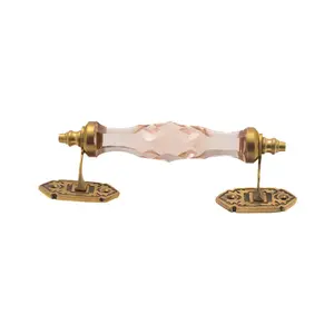 Antique Style Chic Pink Crystal and Brass Pull Handle - 5 Inch & 6.5 Inch