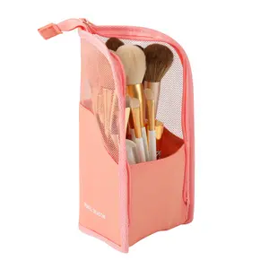 Professional Makeup Brush Roll & Pencil Case |     Upright Organizer to Protect Brushes & Eyeliners, See-All & Grab-Go Design, Portable Artist Kit