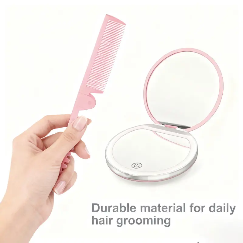 2026 New Edition Gift Set, Makeup Mirror & Comb Set, Rechargeable Dual-Sided LED, Foldable Vanity Mirror, Travel Pocket Size, Ideal for Women, Lighted Mirror