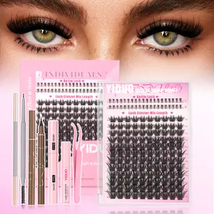 Manga Lash Cluster Kit with Bottom Lashes Extensions 10-18mm D Curl Cluster Fairy Eyelashes Cluster Kit with Double-ended Eyebrow Pencil | Waterproof Eyeliner | Bond and Seal Kit Soft & Lightweight DIY Lash Kit DIY at Home Easily Makeup