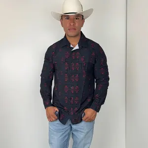 De Rancho TEK Red Aztec Print Long Sleeve Button Down Shirt (Black/Red) REDAZT