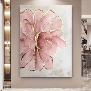 Unframed Art Poster: Pink Peony Flower Wall Art - Modern Luxury Canvas Print with Golden Embellishment, Ideal for Living Room and Hotel Decoration, Wall-Hung Print Decorations letterpress Box Water Proof Photo Wood