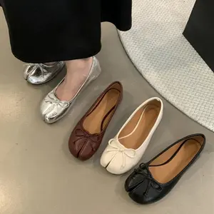New Women Flats Soft Ballet Shoes Slip On Loafers Soft Moccasins Tabi Ninja Casual Shoes Mujer Ladies Shoes Bow Knot Mujer