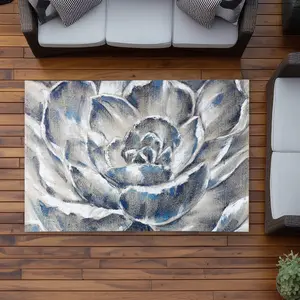 Begin Home Decor C1ROAR468DDUT7 4 x 6 ft. Gray & Blue Flower Rug - Contemporary Outdoor Home Decor - Rectangle, Patio Rug, Botanical Area Rugs