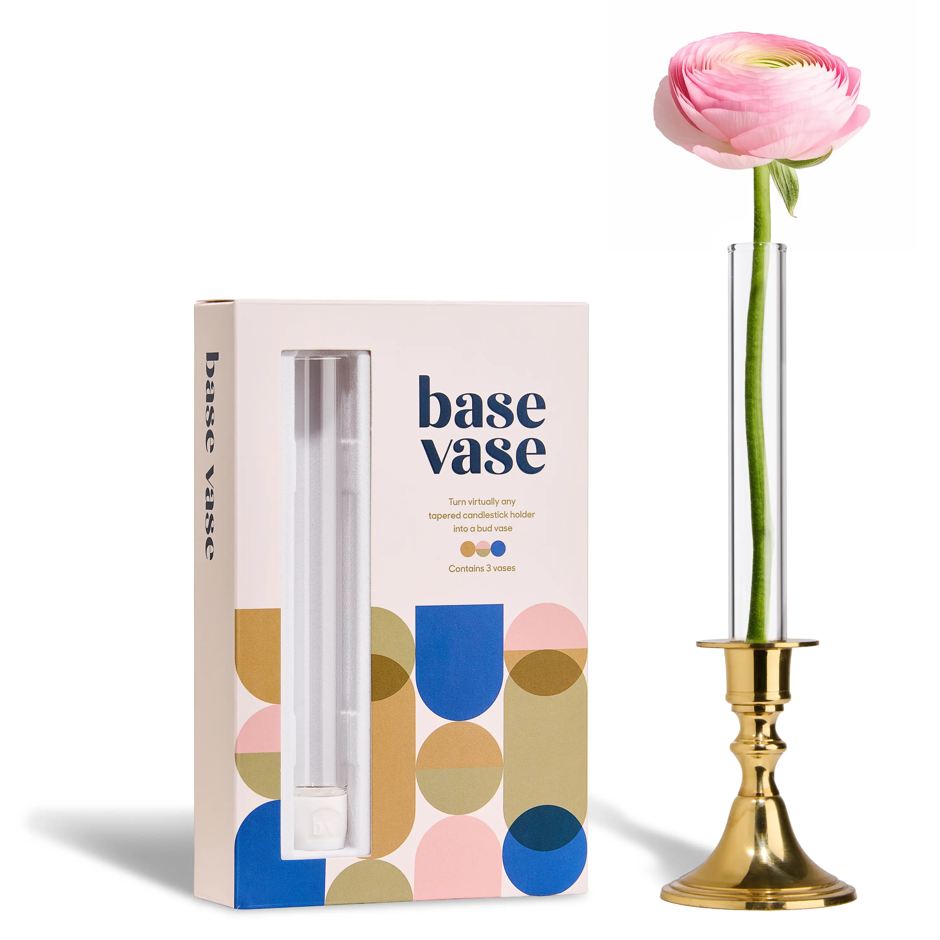 Base Vase 3-Pack - The Original Bud Vase That Fits in Taper Candle Holders | Create Floral Arrangements for Tablescapes, Centerpieces, Weddings and Home Decor