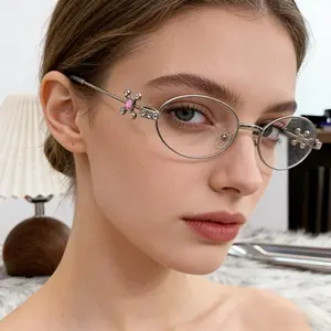 Women's Blue Light Blocking Glasses - Y2K Rhinestone Fashion Eyewear, Slim Small Frame Clear Lens, Lightweight Sparkly Bluelight Eyeglasses for Work, Gaming, Bluelight Glasses, Lightweight Eyeglasses