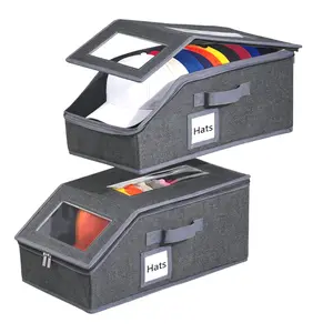 Stackable Hat Storage for Baseball Caps,  Hat Storage Boxes for Closet, Holds up to 30 Caps with Cardboard, Hat Organizer for Women & Men(Two Clear Window)