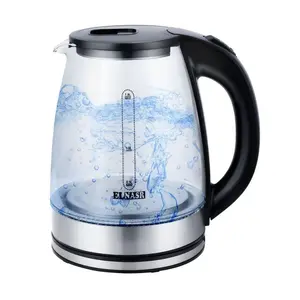 Electric glass kettle with American plug, LED light, 1.8L wide opening hot water boiler, automatic 5-minute shutdown, dry burning, overheat protection
