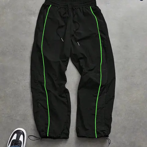 Men's High Street Style Colorblock Drawstring Ankle Pants Summer Thin Slightly Wrinkled Fabric Casual Side Red Stripe Decorated Elastic Waist Sports Pants Unisex Trendy Loose Versatile Cargo Pants