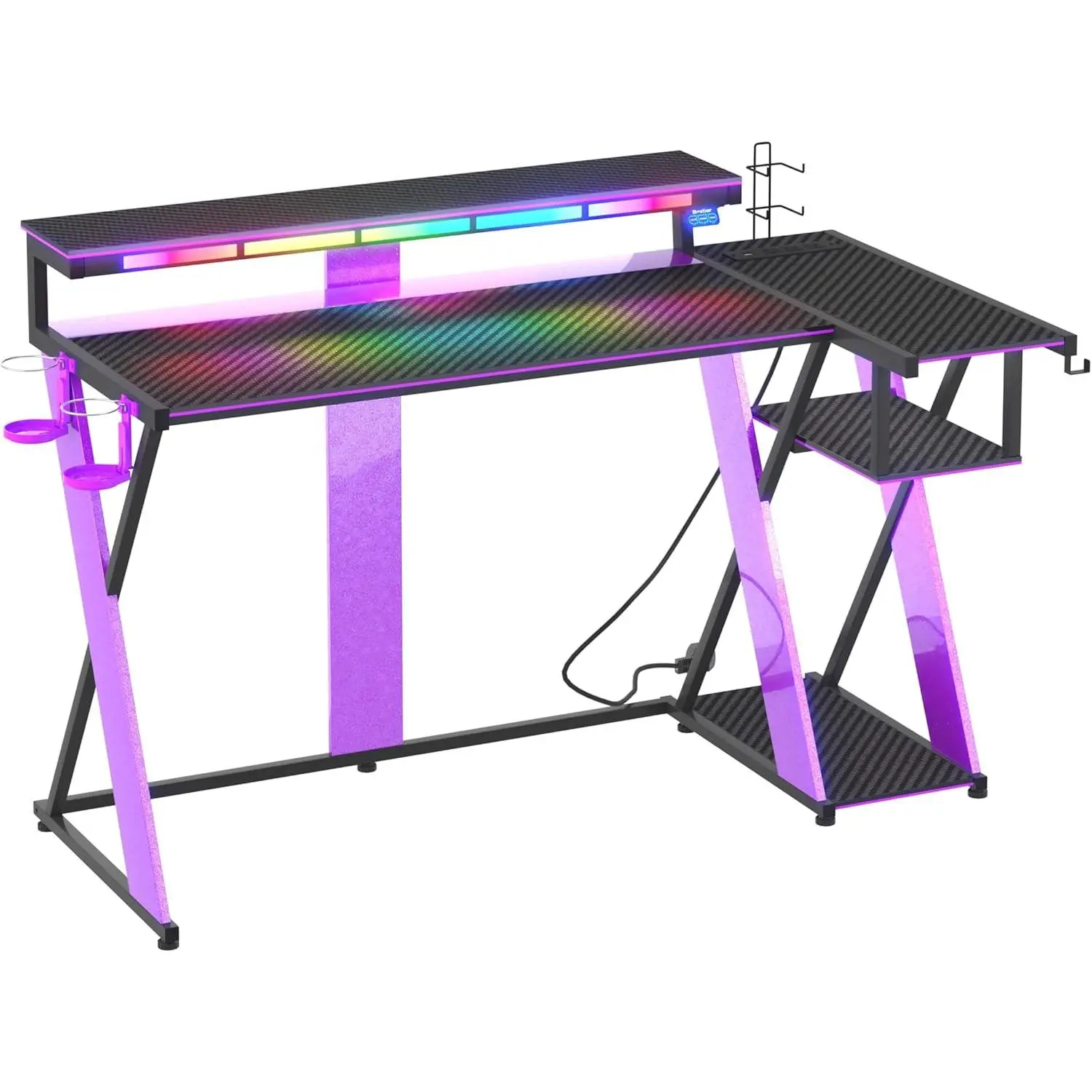 57-Inch Pro Gaming Workstation Desk with Steel Frame - for Streamers, Music Sync LED Lighting with 7 Dynamic Modes, USB Port, Assembly Required, Included After-Sales Support