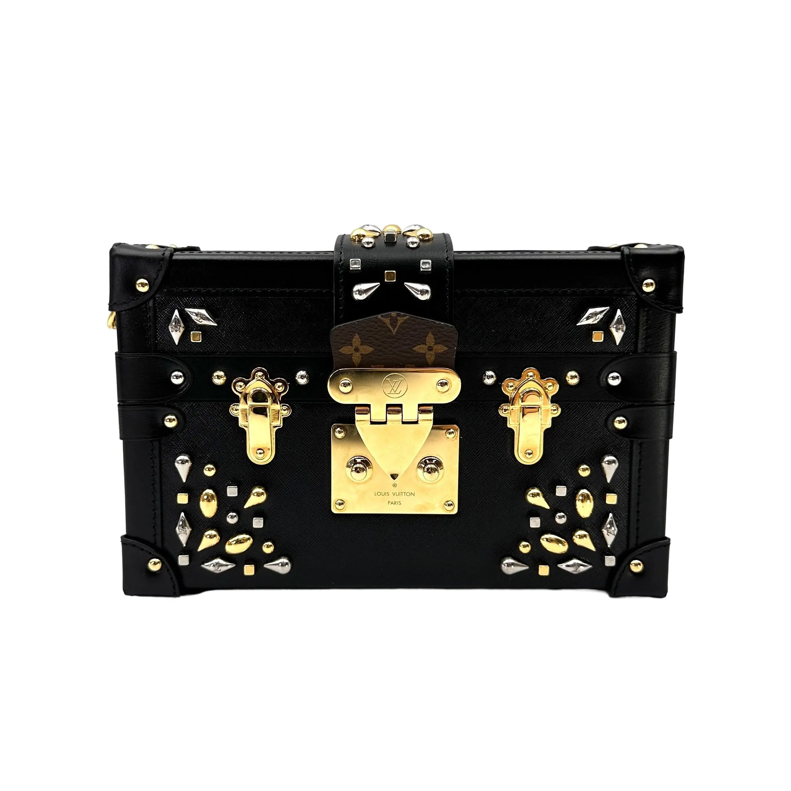 Pre-owned Louis Vuitton Taiga Leather Shoulder Bags Petite Malle Black Studded Shoulder Bag LV3120