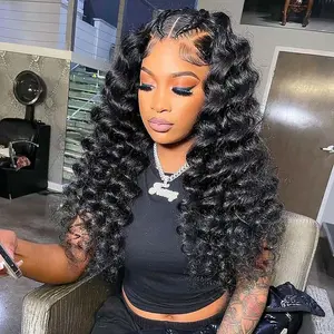 [Half Up Half Down Wig]Alipearl Glueless Pre Braided Loose Deep Wave Stylist 13x6 Lace Frontal Wig Ready To Go Pre Styled Pre Everything Wig  180% Density