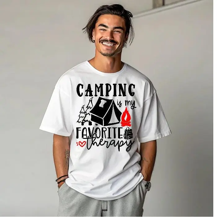 Men's Casual Short-Sleeve Print T-Shirt - Camping-Themed Top for Outdoor Enthusiasts Who Love Comfortable Therapy-Inspired Apparel, Shortsleeve