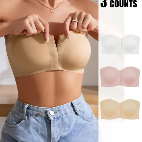 Women's Wireless Bra with Buckle Closure, Full Coverage Slim-Fitting Casual Medium Lined Nylon Top, Comfortable Strapless Design for All Seasons, Lingerie Underwear