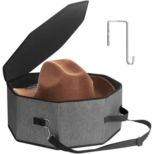 Hat Box for Travel and Storage, Womens Cowboy Hat Box, Collapsible Case Cowboy Cap Organizer for Closet with Handles, Cap Bag Case