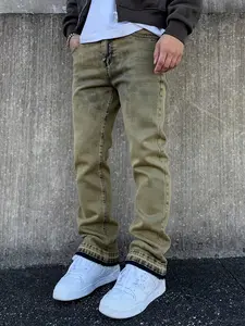 Four-season men's rust-yellow slim-fit stretch micro-flare jeans, a Y2K-style American streetwear casual and versatile style, suitable as a gift for boyfriends and husbands