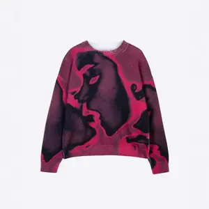 Retro Harajuku 3D Printed Chunky Crew Neck Sweater Unisex