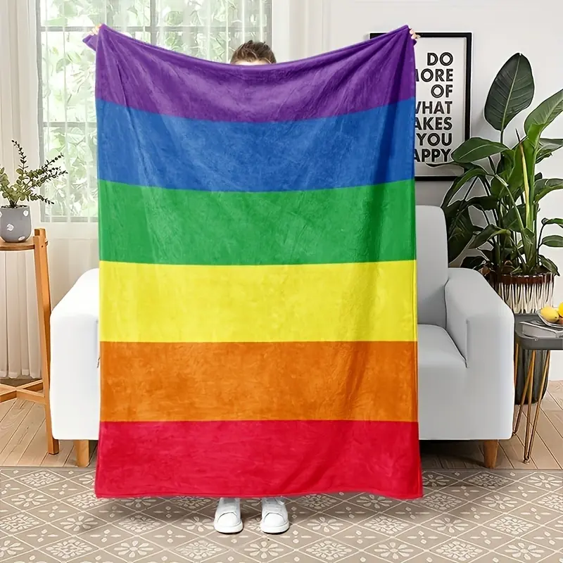 Pride Rainbow Blanket Super Soft Double-Sided Flannel for Bed Sofa Bedroom Living Room Car Outdoor Office Air Conditioner Blanket Comfortable Air Conditioning Perfect Gift
