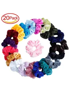 20pcs Fashionable Women's Gold Velvet Hair Rings Gel Elastic Hair Ties Ponytail Holder, Casual Style Headwear Accessories