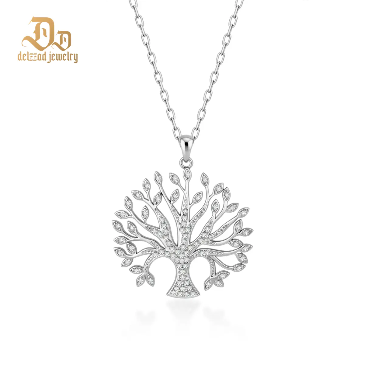 Delzzad 14K Gold-Plated 0.64ct Eternal Glow Arbor Pendant Tree of Life Pendant Necklace Chain VVS Synthetic Moissanite Pendant Jewelry Copper Perfect Birthday Wedding Engagement Anniversary Christmas Valentine's Day Mother's Day Gift