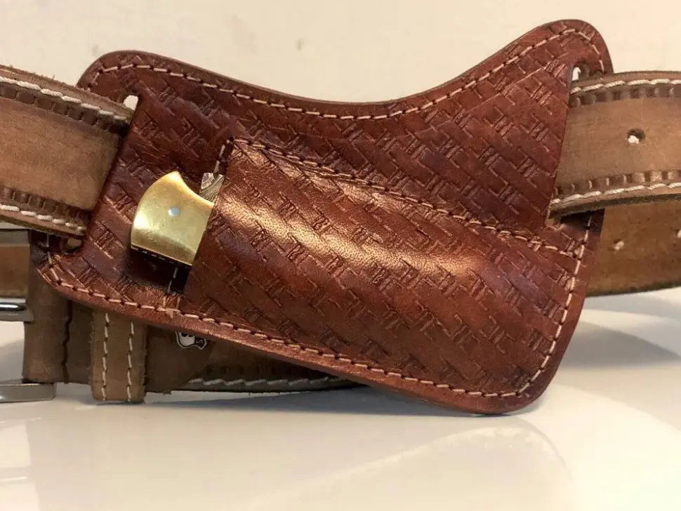Cross Draw EDC Carry Artisan Handmade Top Grain Leather Folding Knife Outdoor Hunting Camping Sheath