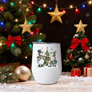 1pc 12oz Christmas water bottle, cartoon snowman couple design, durable double-walled insulated stainless steel with lid, leak-proof water cup, coffee cup, wine glass, Valentine's Day gift, Thanksgiving gift, suitable for gifting.