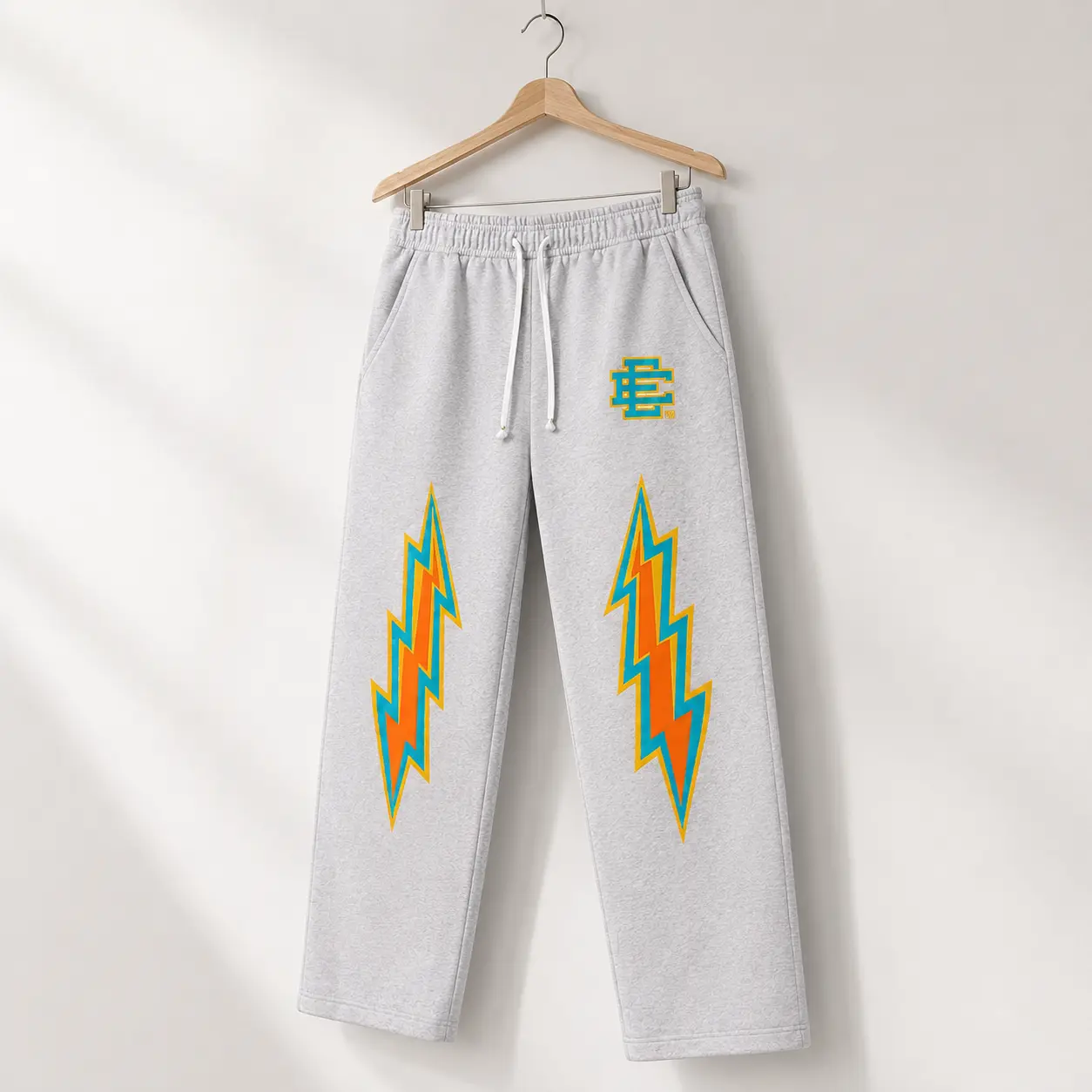 Eric Emanuel Men’s Lightning Bolt Sweatpants, Graphic Athletic Jogger Pants, Relaxed Streetwear Lounge Pants with Elastic Waist